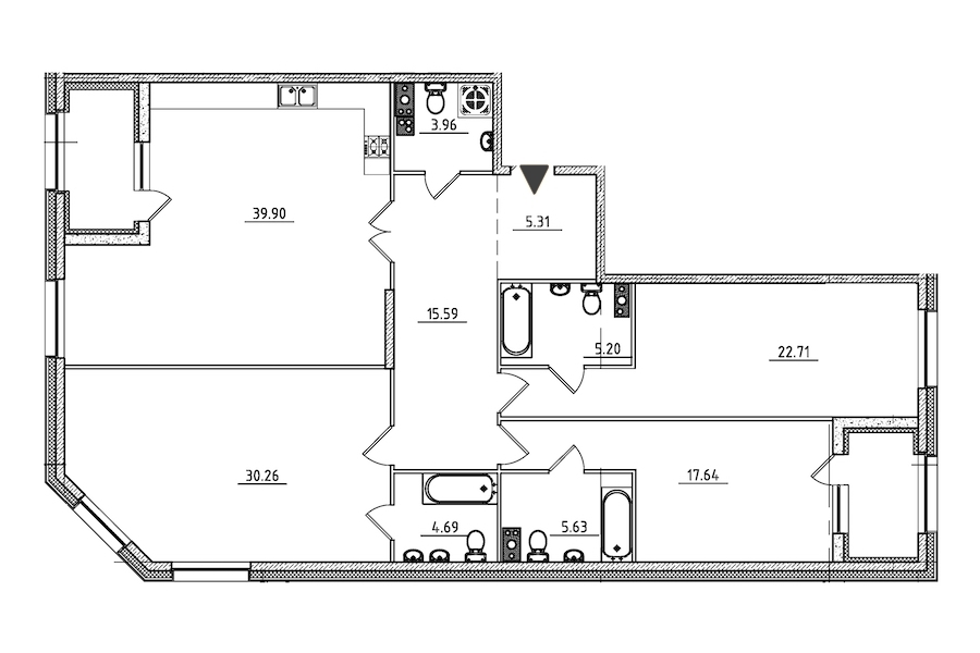 3-комнатная квартира 155.56 м², 4/9 эт., ЖК «Петровская Доминанта»